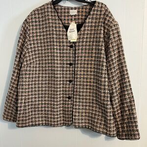 Koret Womens 34W Tweed Blazer Jacket Pink Black Gold Woven Button Front Extra